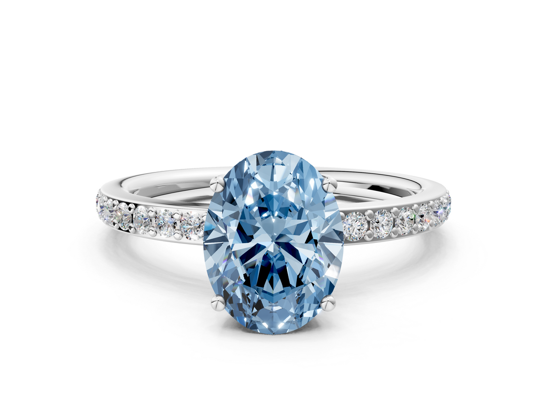 White gold Fancy Blue Oval  Cut Diamond Pavé Band Ring with Four-Prong Setting_24