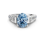 White gold Fancy Blue Oval  Cut Diamond Pavé Band Solitaire with Four-Prong Setting_15