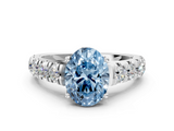 White gold Fancy Blue Oval  Cut Diamond Pavé Band Solitaire with Four-Prong Setting_3