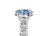 White gold Fancy Blue Oval  Cut Diamond Pavé Band Solitaire with Four-Prong Setting_8