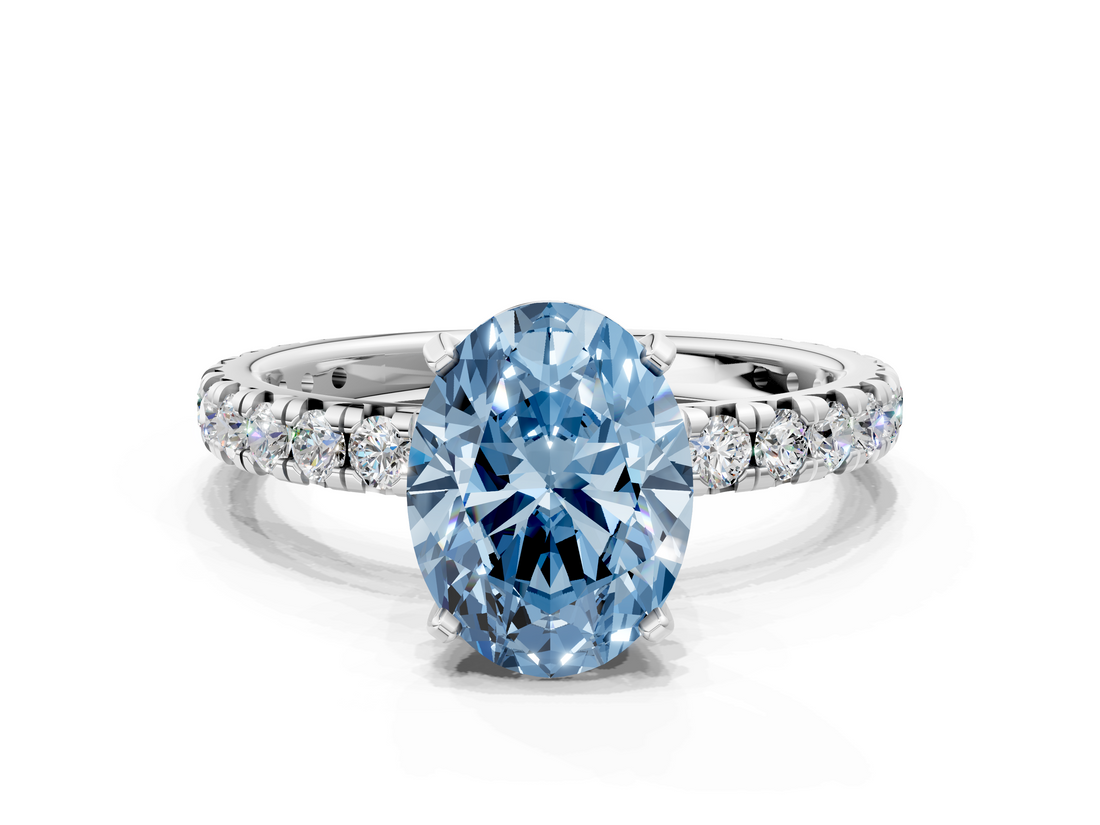 White gold Fancy Blue Oval  Cut Diamond Pavé Band with Four-Prong Setting_37