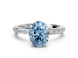 White gold Fancy Blue Oval Cut Diamond Pavé Engagement Ring with Round  Accents and Prong Setting_91