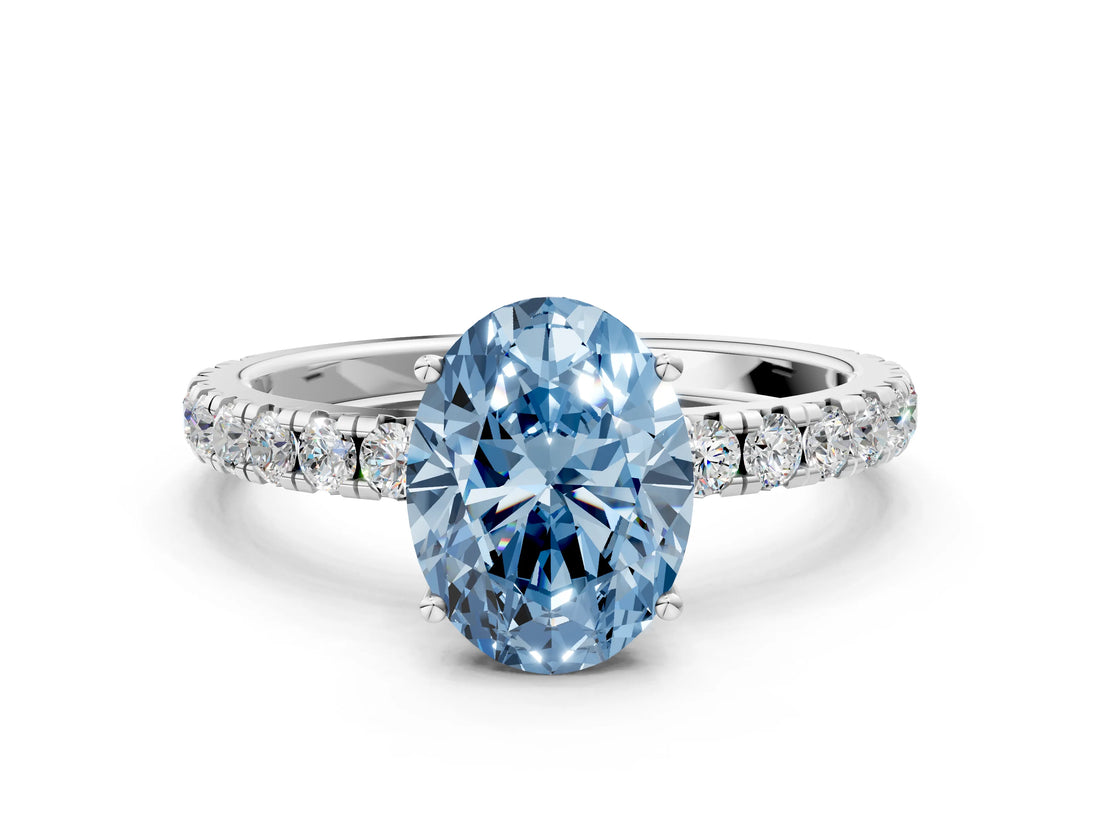 White gold Fancy Blue Oval Cut Diamond Pavé Solitaire Engagement Ring with Four-Prong Setting_96