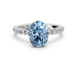 White gold Fancy Blue Oval Cut Diamond Pavé Solitaire Engagement Ring with Four-Prong Setting_96