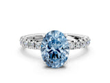 White gold Fancy Blue Oval Cut Diamond Pavé Solitaire Ring with Round Band and Prong Setting_18