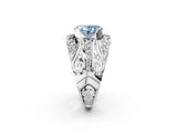White gold Fancy Blue Oval Cut Diamond Pave Art Deco Split Shank Ring with Four-Prong Setting_2