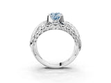 White gold Fancy Blue Oval Cut Diamond Pave Art Deco Split Shank Ring with Four-Prong Setting_3