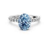 White gold Fancy Blue Oval Cut Diamond Pave Band Solitaire Ring with Round  and Prong Setting_130
