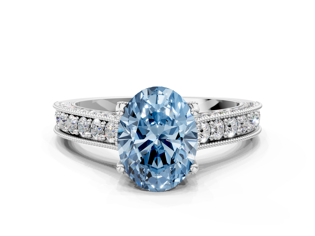 White gold Fancy Blue Oval  Cut Diamond Pave Band with Four-Prong Setting_70