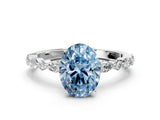 White gold Fancy Blue Oval Cut Diamond Ring with Marquise and Round  Side Stones and Four-Prong Setting_100