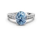 White gold Fancy Blue Oval Cut Diamond Ring with Milgrain Pavé Band and Four-Prong Setting_32