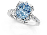 White gold Fancy Blue Oval Cut Diamond Ring with Pavé Band and Floral Prong Setting_40