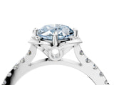 White gold Fancy Blue Oval Cut Diamond Ring with Pavé Band and Floral Prong Setting_43