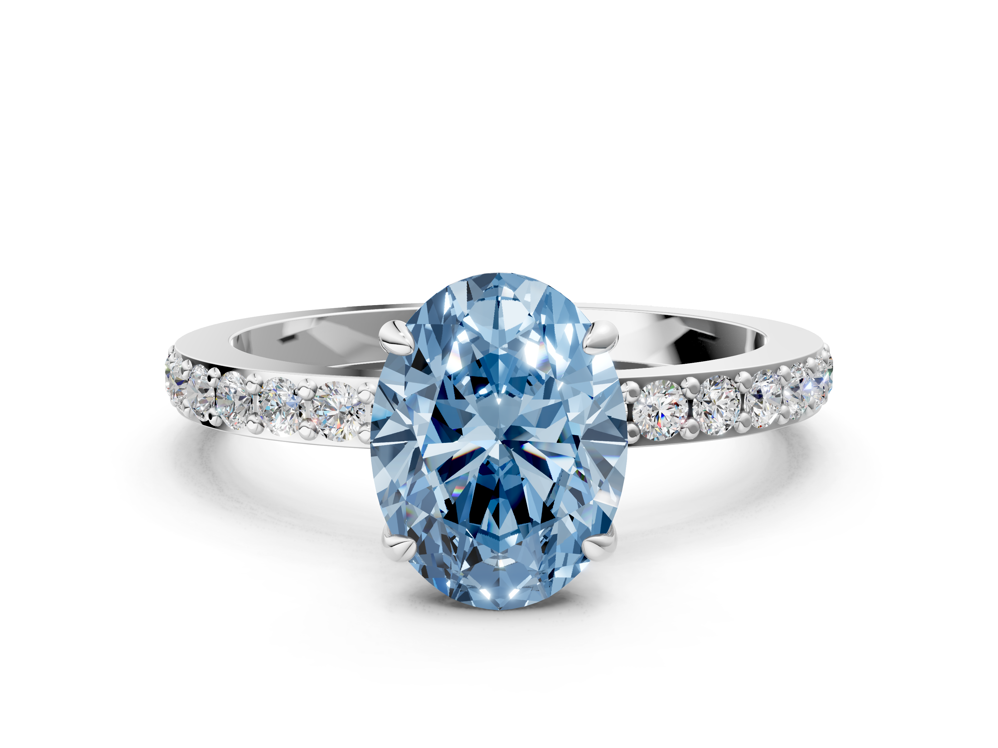 White gold Fancy Blue Oval  Cut Diamond Ring with Pavé Band and Four-Prong Setting_50