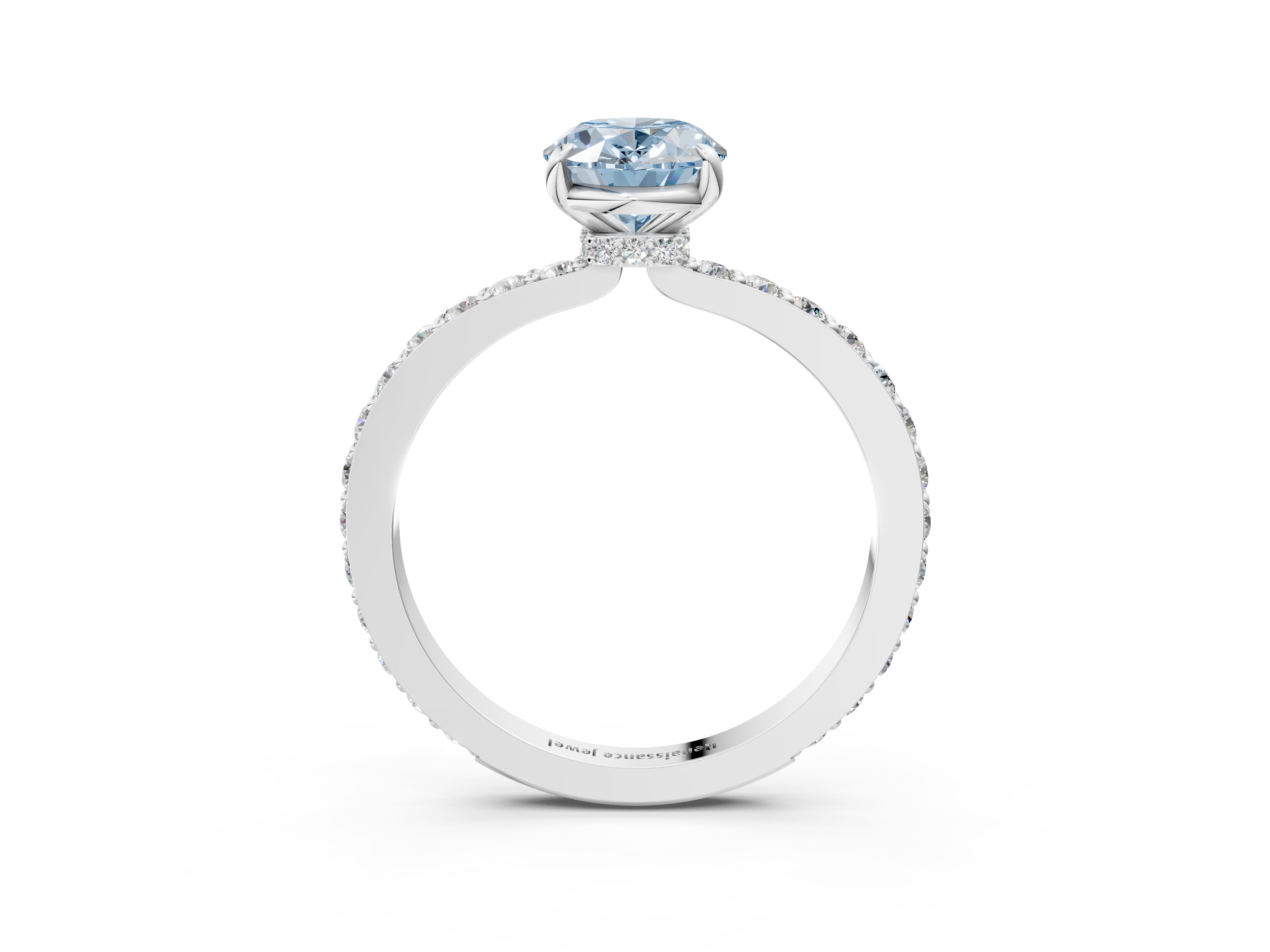 White gold Fancy Blue Oval  Cut Diamond Ring with Pavé Band and Four-Prong Setting_53