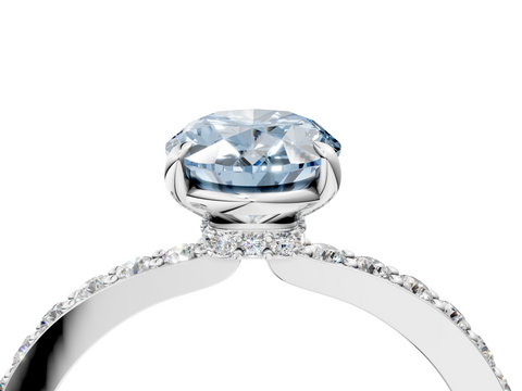 White gold Fancy Blue Oval  Cut Diamond Ring with Pavé Band and Four-Prong Setting_54