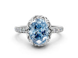 White gold Fancy Blue Oval Cut Diamond Scalloped Halo Engagement Ring with Round Shared Prong Band_12