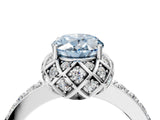 White gold Fancy Blue Oval Cut Diamond Scalloped Halo Engagement Ring with Round Shared Prong Band_16