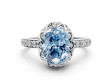 White gold Fancy Blue Oval Cut Diamond Scalloped Halo Engagement Ring with Round Shared Prong Band_18