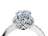 White gold Fancy Blue Oval Cut Diamond Scalloped Halo Engagement Ring with Round Shared Prong Band_22