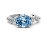 White gold Fancy Blue Oval Cut Diamond Scattered Round Accent Ring with Prong Setting_13