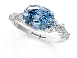 White gold Fancy Blue Oval Cut Diamond Scattered Round Accent Ring with Prong Setting_14