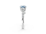 White gold Fancy Blue Oval Cut Diamond Scattered Round Accent Ring with Prong Setting_15