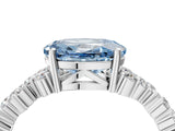 White gold Fancy Blue Oval Cut Diamond Scattered Round Accent Ring with Prong Setting_17