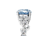 White gold Fancy Blue Oval Cut Diamond Scattered Round Accent Ring with Prong Setting_18