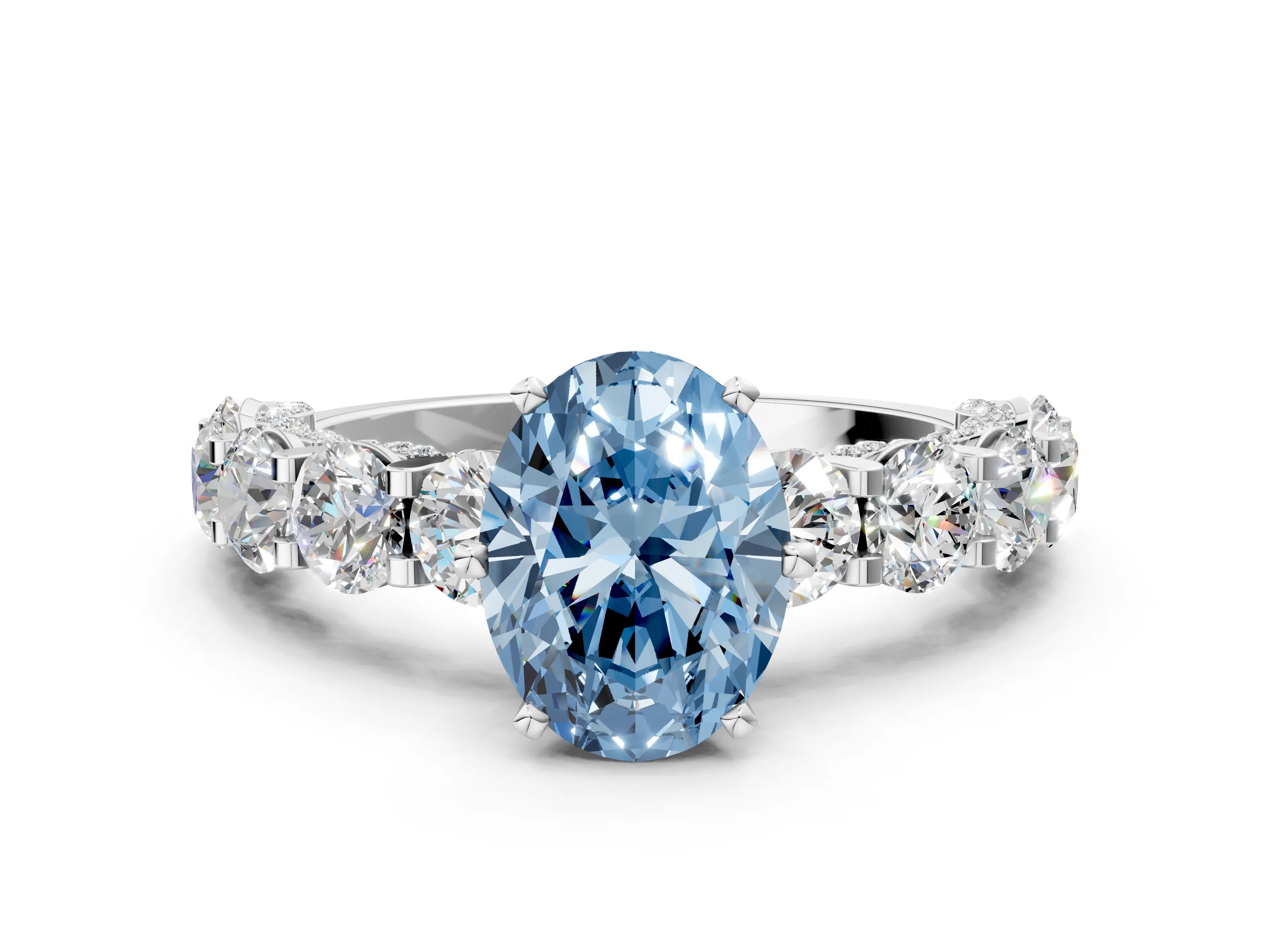 White gold Fancy Blue Oval Cut Diamond Side Stone Engagement Ring with Four-Prong Setting_30