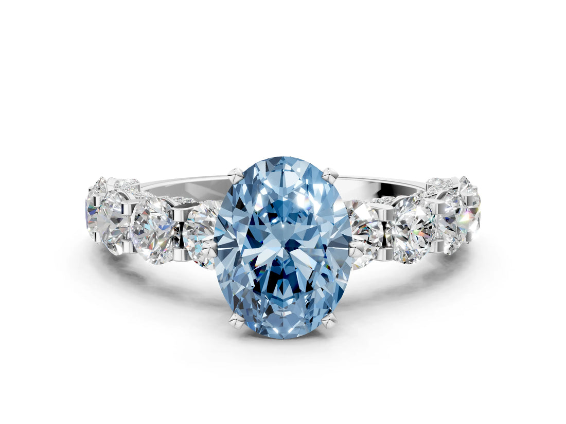 White gold Fancy Blue Oval Cut Diamond Side Stone Engagement Ring with Four-Prong Setting_30