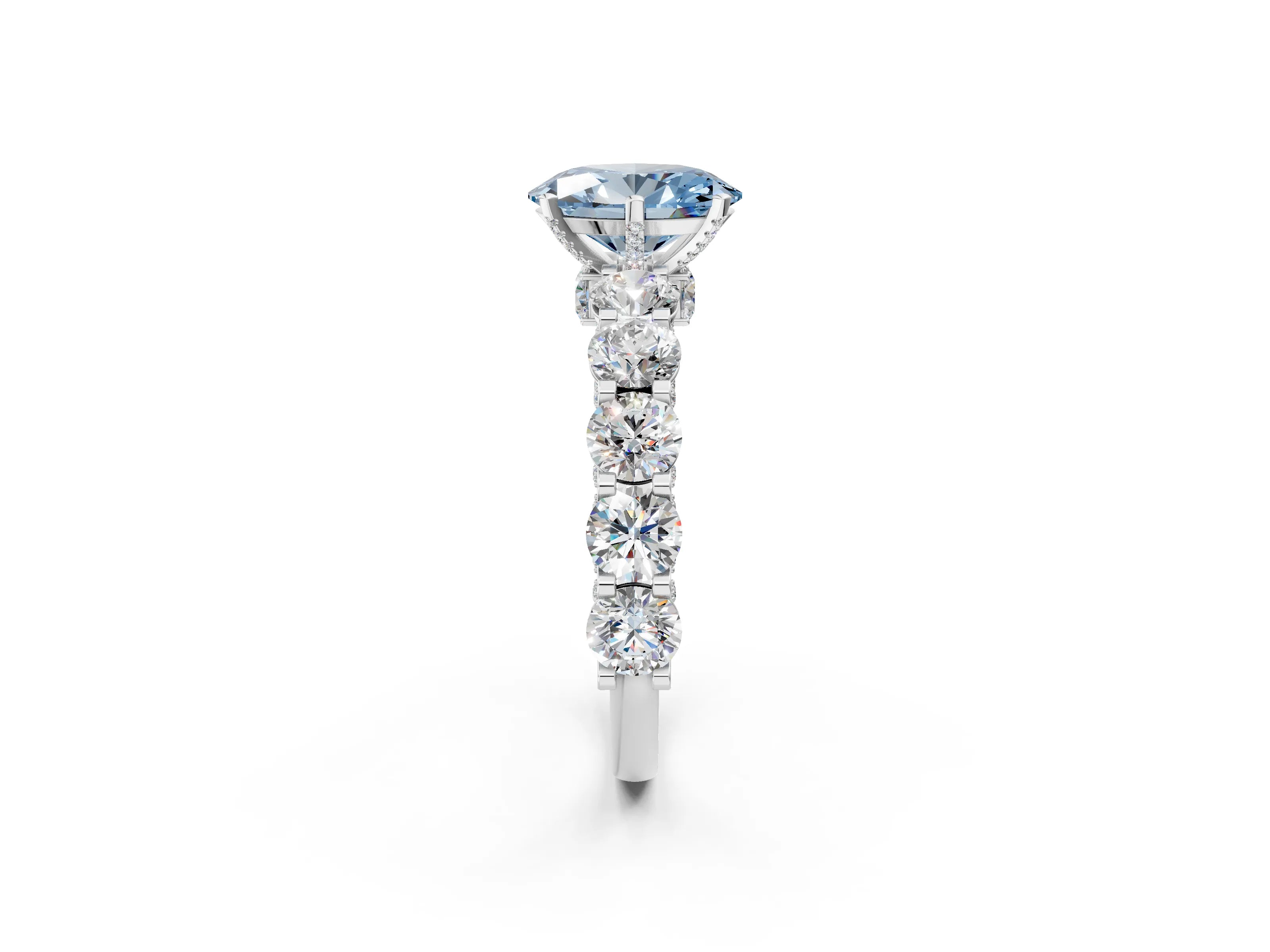 White gold Fancy Blue Oval Cut Diamond Side Stone Engagement Ring with Four-Prong Setting_32