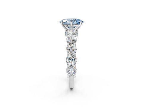 White gold Fancy Blue Oval Cut Diamond Side Stone Engagement Ring with Four-Prong Setting_32