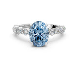 White gold Fancy Blue Oval Cut Diamond Side Stone Solitaire Ring with Round  and Four-Prong Setting_12