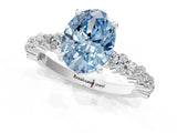 White gold Fancy Blue Oval Cut Diamond Side Stone Solitaire Ring with Round  and Four-Prong Setting_157