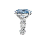White gold Fancy Blue Oval Cut Diamond Side Stone Solitaire Ring with Round  and Four-Prong Setting_161