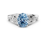 White gold Fancy Blue Oval Cut Diamond Solitaire Celtic Knot Ring with Four-Prong Setting_89