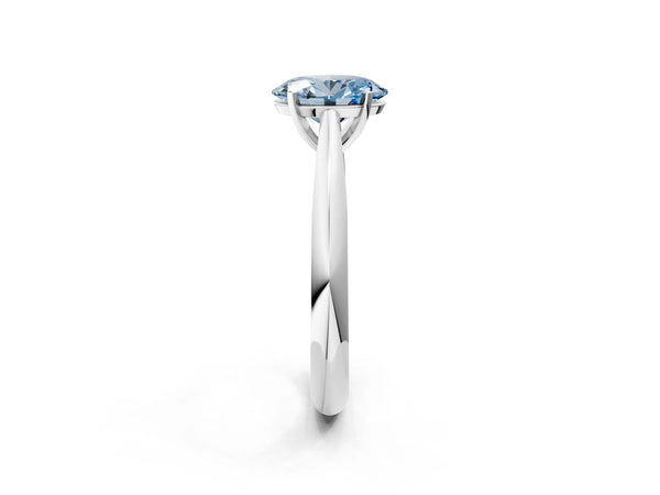 Platinum Fancy Blue Oval Cut Diamond Solitaire Engagement Ring with Cathedral Setting and Four-Prong Mount