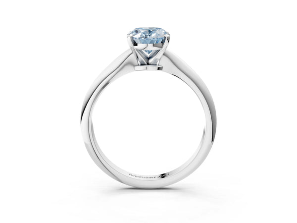 White gold Fancy Blue Oval Cut Diamond Solitaire Engagement Ring with Classic Band and Four-Prong Setting