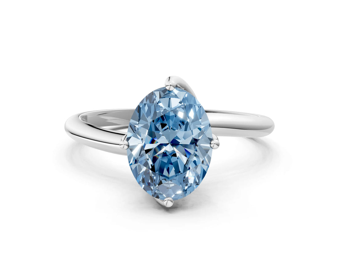 White gold Fancy Blue Oval Cut Diamond Solitaire Engagement Ring with Four-Prong Setting and Classic Band_44