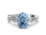 White gold Fancy Blue Oval Cut Diamond Solitaire Engagement Ring with Twisted Pavé Band and Four-Prong Setting_92