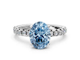 White gold Fancy Blue Oval Cut Diamond Solitaire Pavé Engagement Ring with Round Band and Prong Setting_86