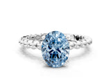 White gold Fancy Blue Oval Cut Diamond Solitaire Ring with Beaded Band and Prong Setting_368