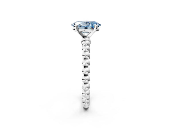 White gold Fancy Blue Oval Cut Diamond Solitaire Ring with Beaded Band and Prong Setting