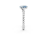 White gold Fancy Blue Oval Cut Diamond Solitaire Ring with Beaded Band and Prong Setting_369