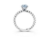 White gold Fancy Blue Oval Cut Diamond Solitaire Ring with Beaded Band and Prong Setting_370