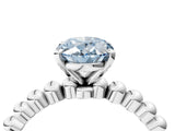 White gold Fancy Blue Oval Cut Diamond Solitaire Ring with Beaded Band and Prong Setting_370
