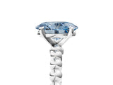 White gold Fancy Blue Oval Cut Diamond Solitaire Ring with Beaded Band and Prong Setting_372