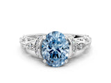 White gold Fancy Blue Oval Cut Diamond Solitaire Ring with Filigree Band and Four-Prong Setting_74