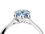 White gold Fancy Blue Oval Cut Diamond Solitaire Ring with Flower Prong Setting and Classic Band_114